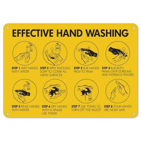 OSHA Notice Sign, Effective Hand Washing, 18in X 12in Rigid Plastic